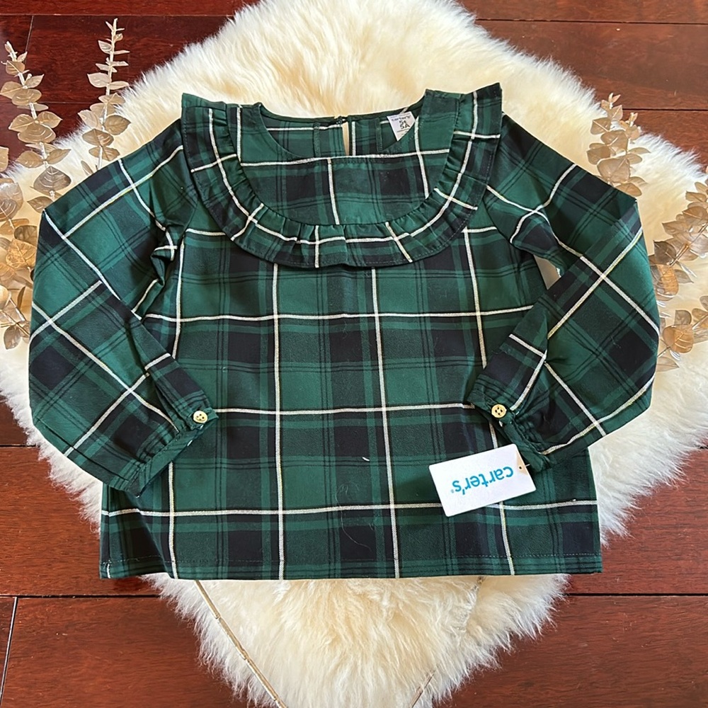 NWT Carters blue green tartan plaid girls blouse top shirt holiday occasion!